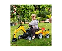 Yobtop Digger Foot-Powered Excavator Ride-On Toy with Detachable Trailer, 77-lb Capacity, Ages 3-6