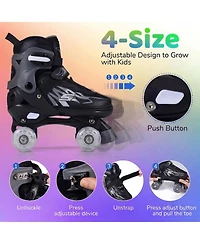 Sugift Kids Quad Roller Skates One-Button Adjustable Across 4 Sizes with Glow Wheels Ages 7-9