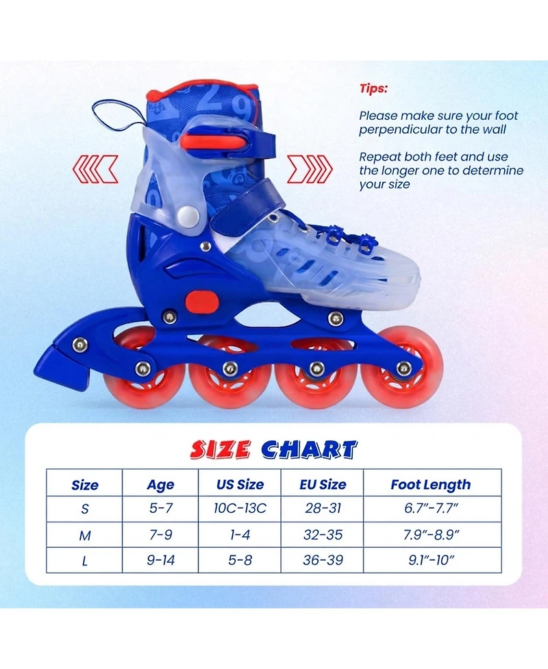 Sugift Kids Inline Skates with Push-Button 4-Size Expansion and Illuminating Wheels Ages 7-9