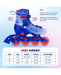 Sugift Kids Inline Skates with Push-Button 4-Size Expansion and Illuminating Wheels Ages 7-9