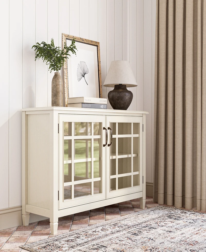 Simpli Home Connaught Solid Wood Low Storage Cabinet in Antique White