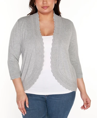 Belldini Plus 3/4-Sleeve Scalloped-Edge Cardigan