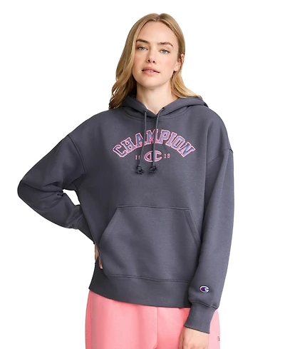 Champion Women's Fleece Long-Sleeve Satin Applique Hoodie