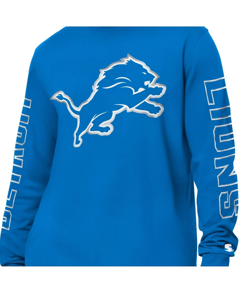 Starter Men's Blue Detroit Lions Clutch Hit Ii Long-Sleeve T-Shirt