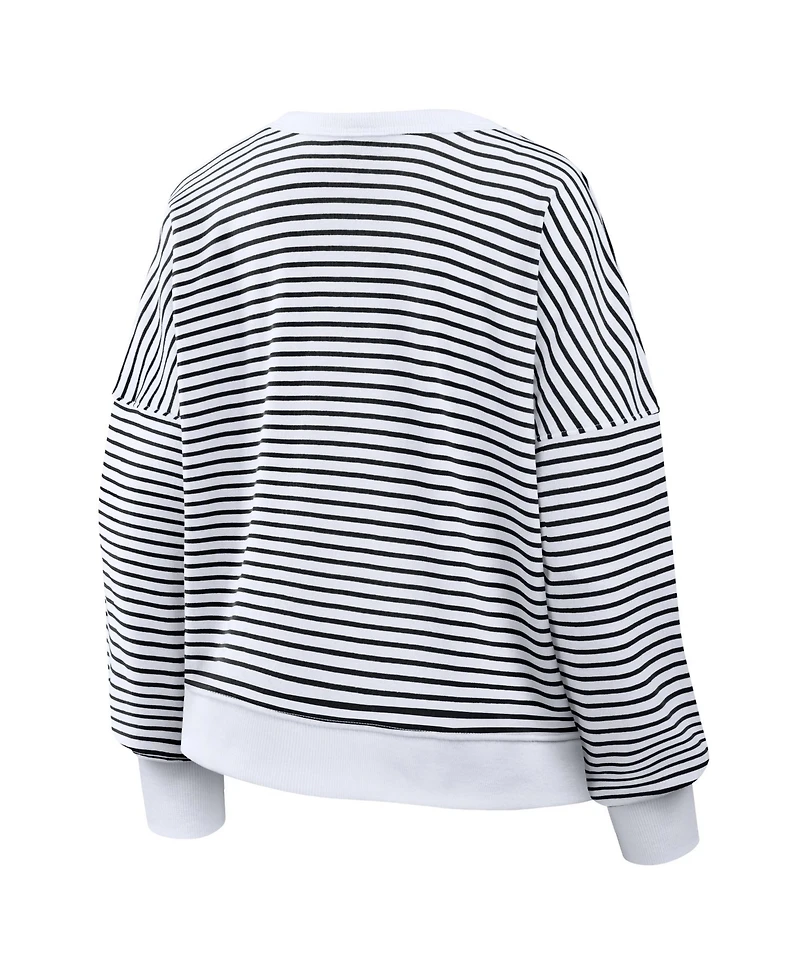 Fanatics Women's White/Black Philadelphia Eagles Striped Oversized French Terry Sweatshirt