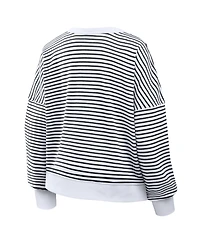 Fanatics Women's White/Black Philadelphia Eagles Striped Oversized French Terry Sweatshirt
