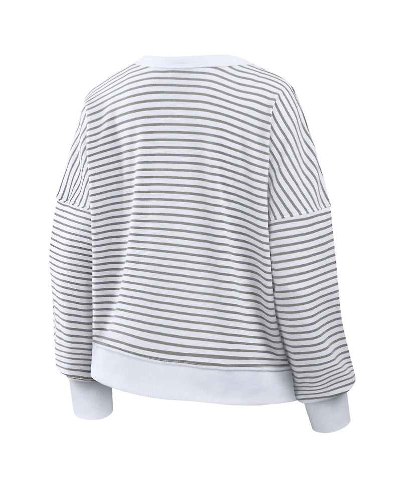 Fanatics Women's White/Gray Detroit Lions Striped Oversized French Terry Sweatshirt