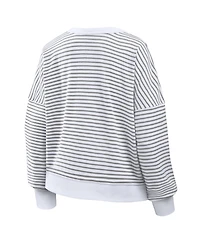 Fanatics Women's White/Gray Detroit Lions Striped Oversized French Terry Sweatshirt