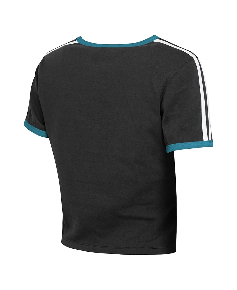 Wear by Erin Andrews Women's Black Jacksonville Jaguars Cropped Throwback Ringer Baby T-Shirt