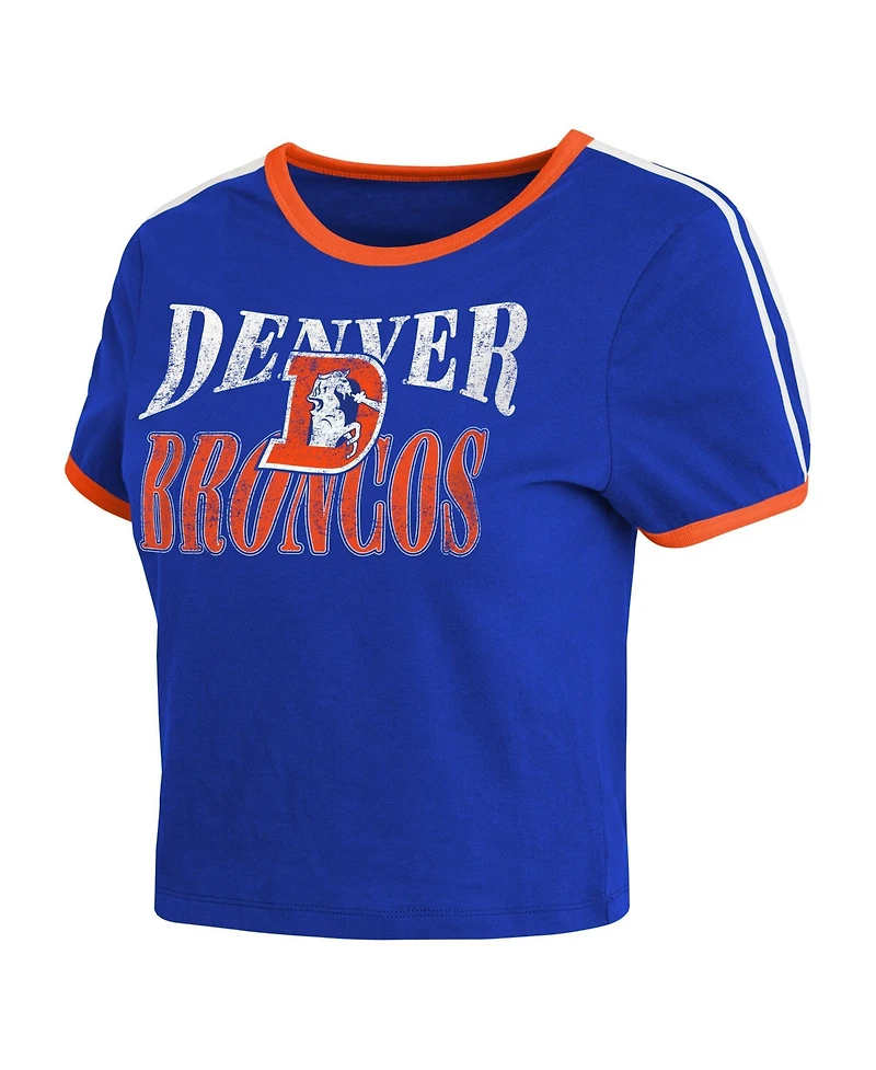 Wear by Erin Andrews Women's Royal Denver Broncos Cropped Throwback Ringer Baby T-Shirt