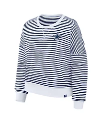 Fanatics Women's White/Navy Dallas Cowboys Striped Oversized French Terry Sweatshirt