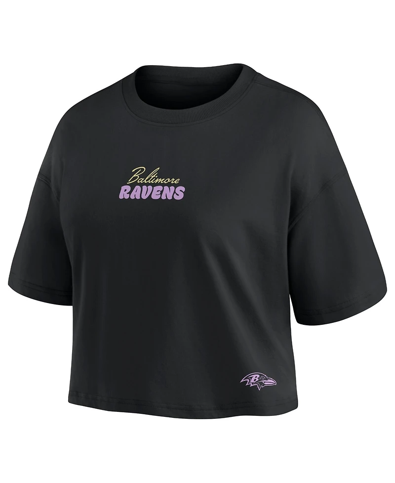 Fanatics Women's Lamar Jackson Black Baltimore Ravens Fashion Cropped T-Shirt
