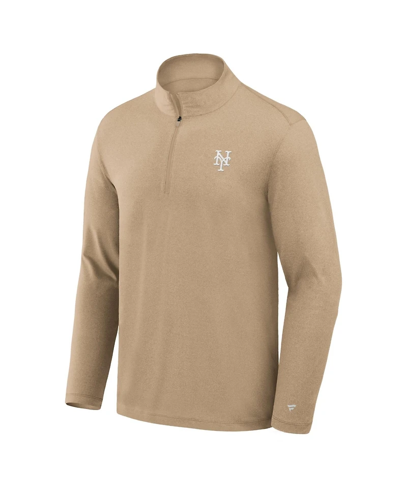 Fanatics Men's Khaki New York Mets Clutch Quarter-Zip Pullover Sweatshirt