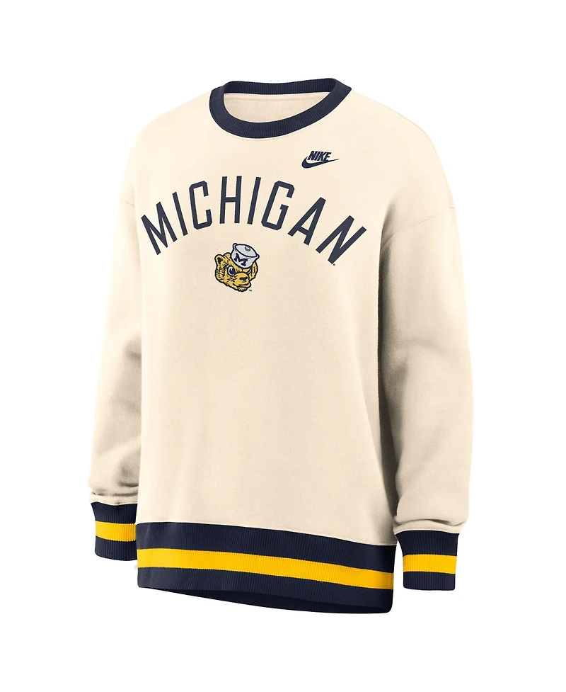Nike Women's Natural Michigan Wolverines Oversized Legacy Pullover Sweatshirt Crew