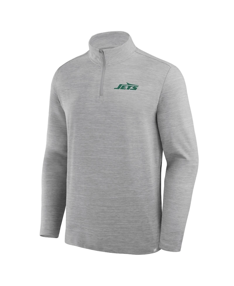 Fanatics Men's Heather Gray New York Jets Clutch Quarter-Zip Pullover Sweatshirt