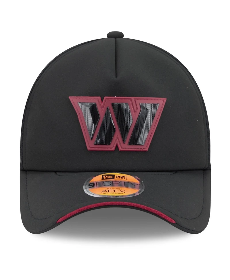 New Era Men's Black Washington Commanders 2026 Sideline Apex 9FORTY Adjustable Trucker Hat