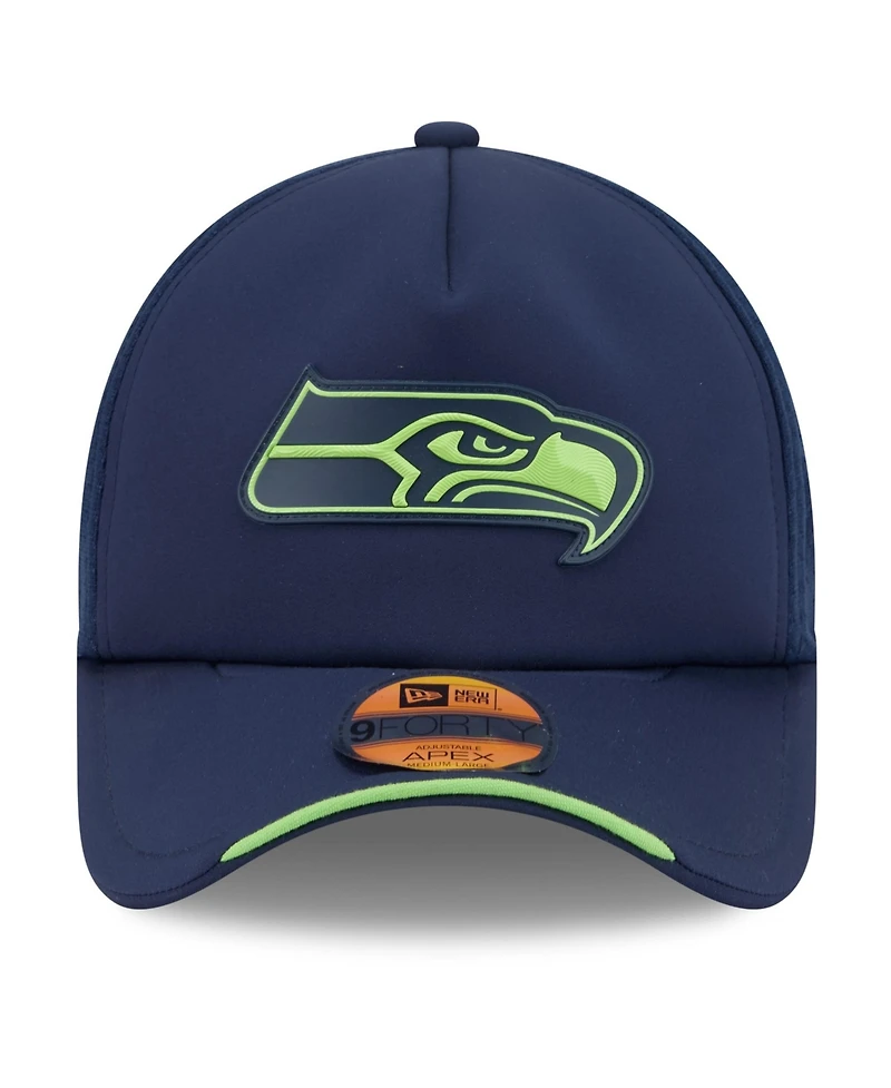 New Era Men's College Navy Seattle Seahawks 2026 Sideline Apex 9FORTY Adjustable Trucker Hat