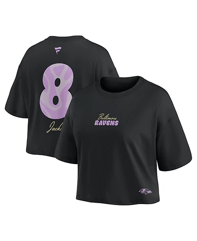 Fanatics Women's Lamar Jackson Black Baltimore Ravens Fashion Cropped T-Shirt