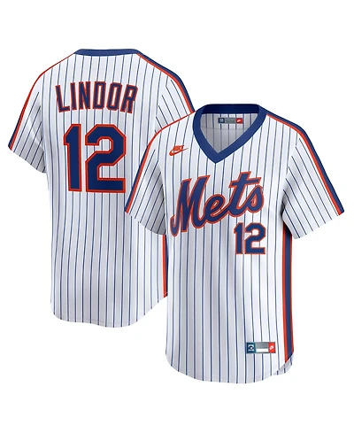 Nike Men's Francisco Lindor White New York Mets Throwback Cooperstown Collection Limited Jersey