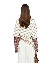 Lioness Women's Bottega Long-Sleeve Striped Oversized T-Shirt