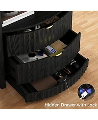 Vlsrka Modern Nightstand With Human Sensor Light, Charging Station, Lockable Drawer
