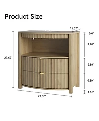 Vlsrka Modern Nightstand With Human Sensor Light, Charging Station, Lockable Drawer