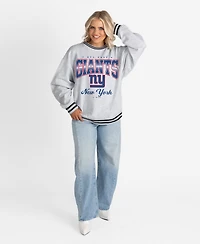 Gameday Couture Women's Ash/Black New York Giants Oversized Gridiron Drive Ringer Stripe Sweatshirt