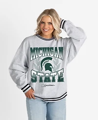 Gameday Couture Women's Ash Michigan State Spartans Oversized Fade Route Ringer Stripe Sweatshirt