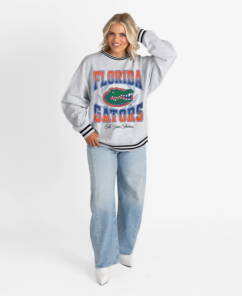 Gameday Couture Women's Ash Florida Gators Oversized Fade Route Ringer Stripe Sweatshirt