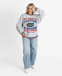 Gameday Couture Women's Ash Florida Gators Oversized Fade Route Ringer Stripe Sweatshirt