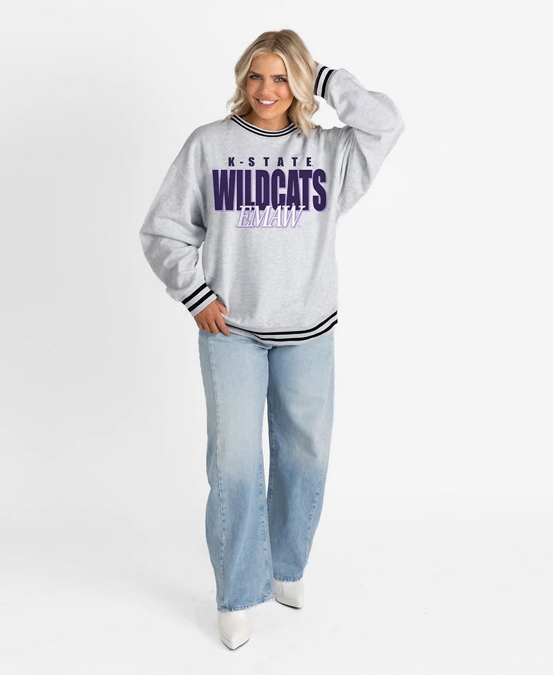 Gameday Couture Women's Gray Kansas State Wildcats Oversized Showdown Ringer Stripe Sweatshirt