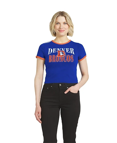 Wear by Erin Andrews Women's Royal Denver Broncos Cropped Throwback Ringer Baby T-Shirt