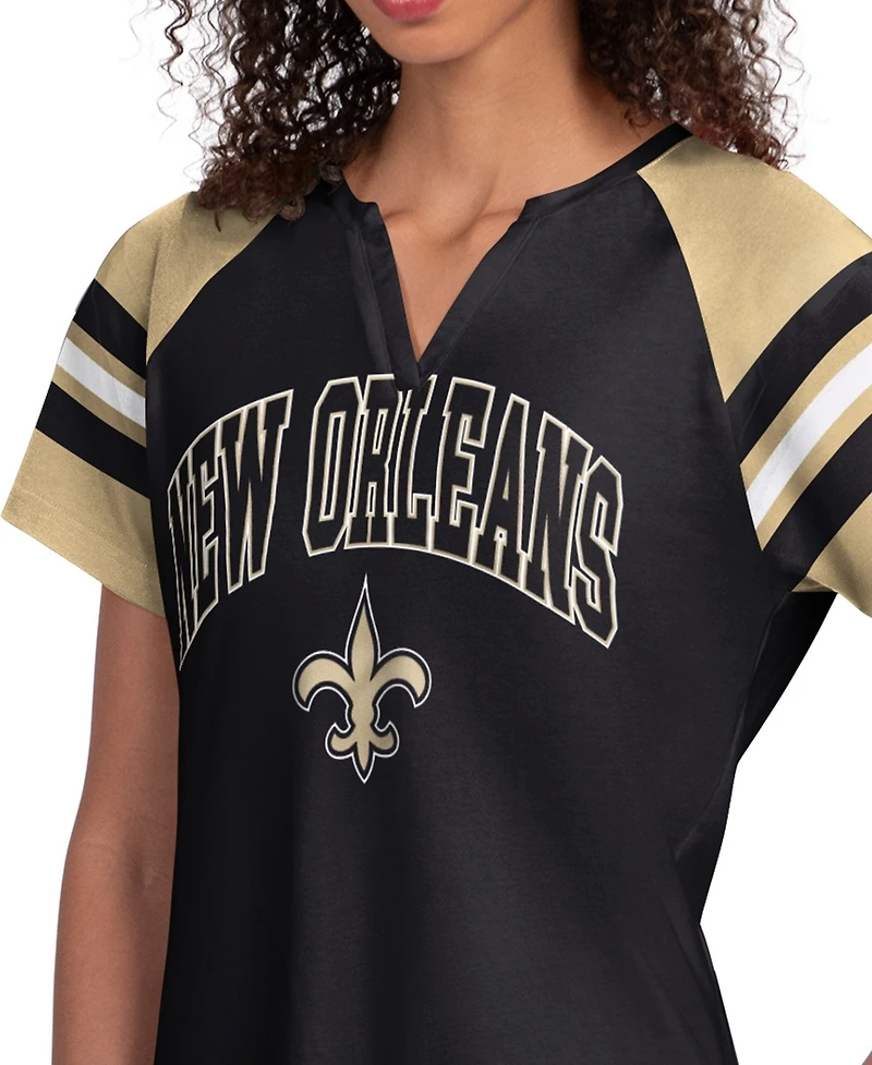 Starter Women's Black Carolina Panthers Game On Notch Neck Raglan T-Shirt