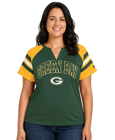 Starter Women's Green Bay Packers Plus Game On Notch Neck Raglan T-Shirt