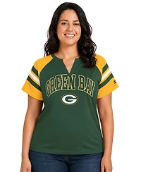 Starter Women's Green Bay Packers Plus Game On Notch Neck Raglan T-Shirt