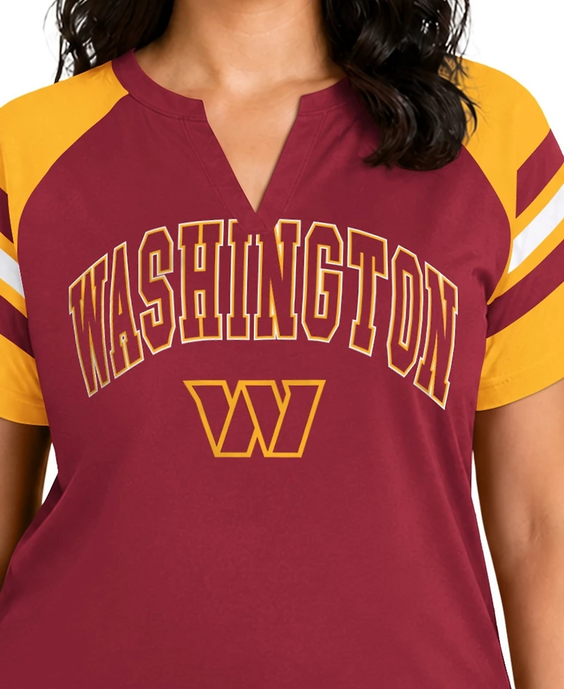 Starter Women's Burgundy Washington Commanders Plus Game On Notch Neck Raglan T-Shirt