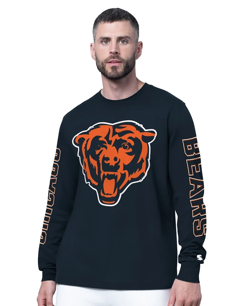Starter Men's Navy Chicago Bears Clutch Hit Ii Long-Sleeve T-Shirt