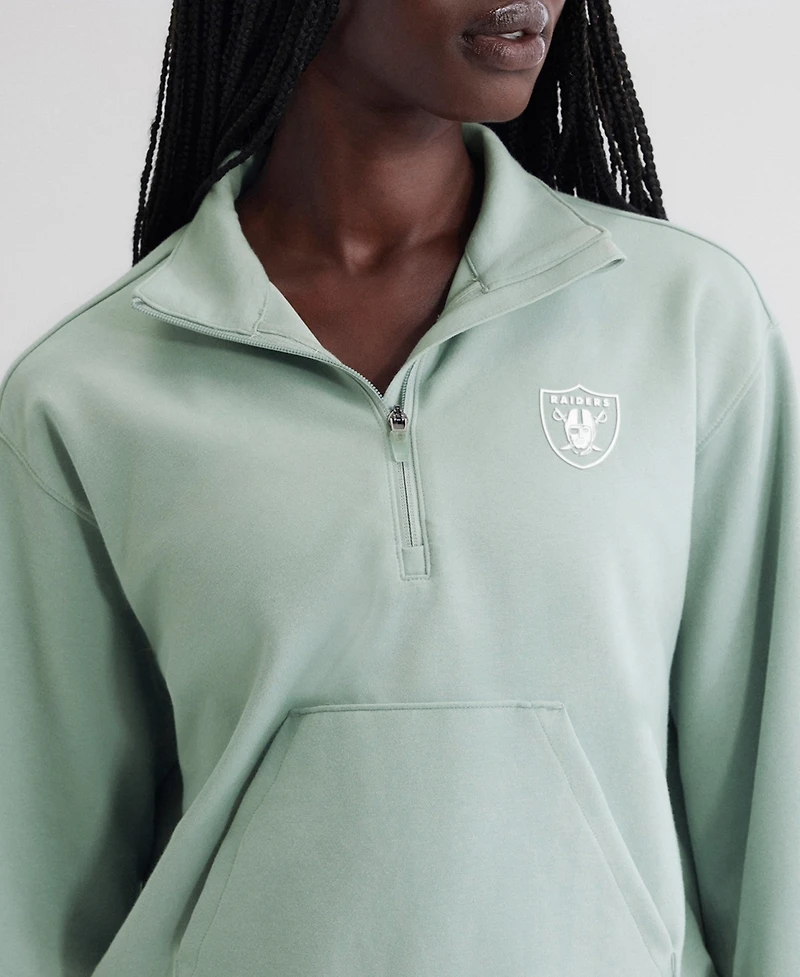 Fanatics Women's Mint Las Vegas Raiders Oversized Clutch Tri-Blend Quarter-Zip Pullover Sweatshirt