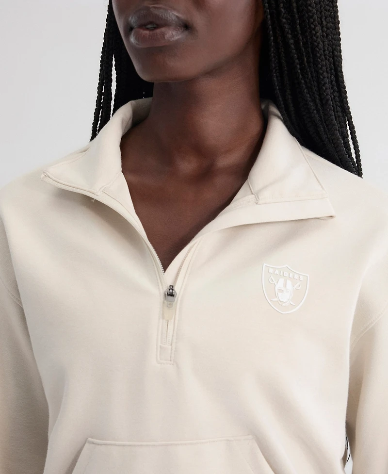 Fanatics Women's Stone Las Vegas Raiders Oversized Clutch Tri-Blend Quarter-Zip Pullover Sweatshirt