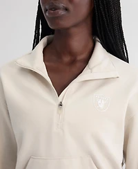 Fanatics Women's Stone Las Vegas Raiders Oversized Clutch Tri-Blend Quarter-Zip Pullover Sweatshirt