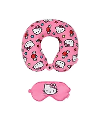 Hello Kitty Adult Travel Set with Neck Pillow Eye Mask and Throw Blanket - Adorable Comfort for Hello Kitty Fans on the Go!