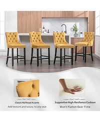 Rainsken Velvet Upholstered Bar Stools Set of 2 - Button Tufted Decoration, Nailhead Trim and Wooden Legs, Counter Height Chairs for Home Pub