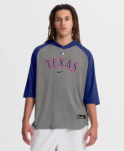 Nike Men's Gray Texas Rangers Authentic Collection Flux Dri-fit Raglan 3/4-Sleeve Hoodie