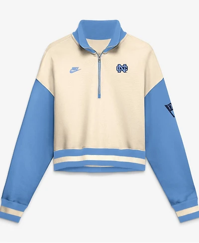 Nike Women's Natural/Carolina Blue North Carolina Tar Heels Oversized Legacy Color Block Cropped Quarter-Zip Pullover Sweatshirt