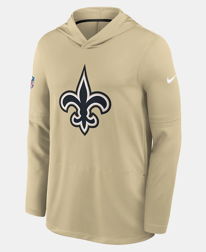 Nike Men's Gold New Orleans Saints Sideline Alternate LightweightLong sleeves Hooded Dri-fit T-Shirt