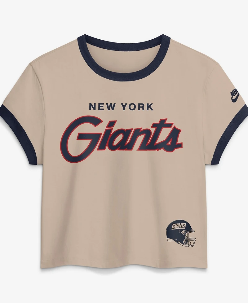Nike Women's Cream New York Giants Rewind Ringer Mod Cropped T-Shirt