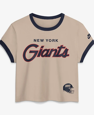 Nike Women's Cream New York Giants Rewind Ringer Mod Cropped T-Shirt