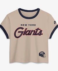 Nike Women's Cream New York Giants Rewind Ringer Mod Cropped T-Shirt