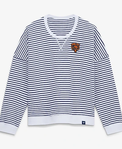 Fanatics Women's White/Navy Chicago Bears Striped Oversized French Terry Sweatshirt