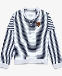 Fanatics Women's White/Navy Chicago Bears Striped Oversized French Terry Sweatshirt